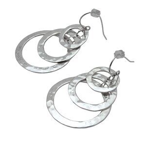 Robert Lee Morris Hammered Sterling Silver Circle Hoops Dangle Earrings Mexico